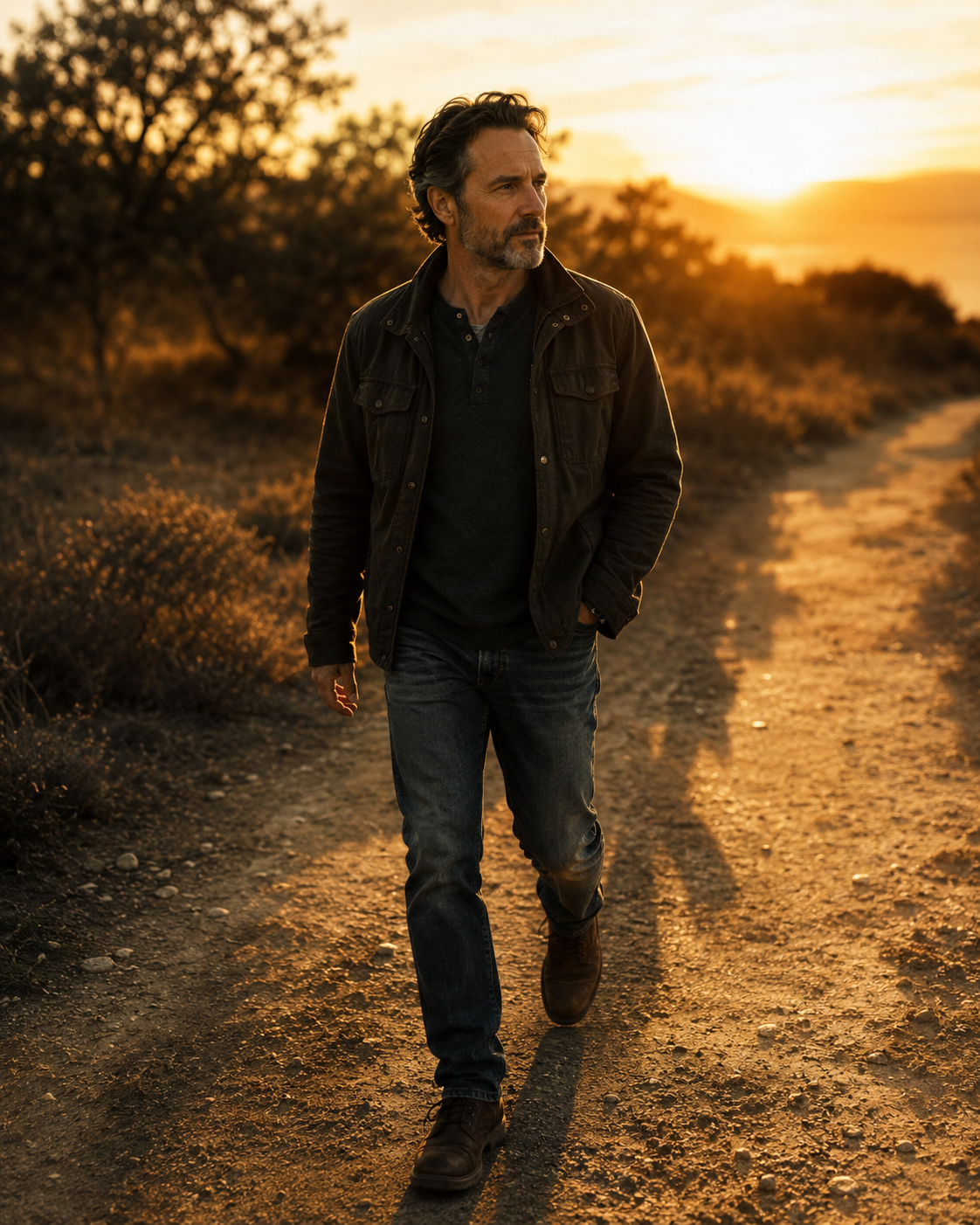 A man walking his path with resolve